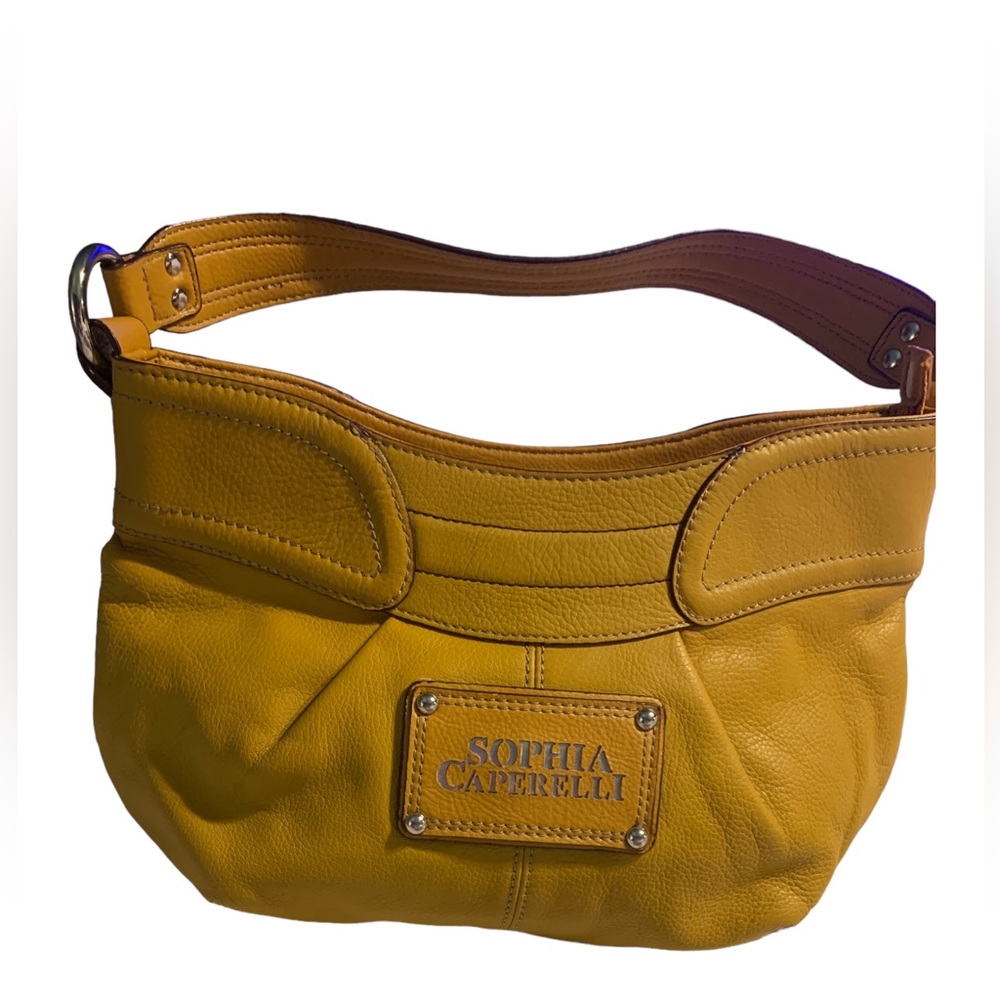 Mustard Yellow Pebble Leather Shoulder Handbag